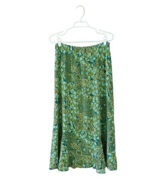 Bechamel Vintage Teal Paisley A Line Maxi Skirt Size 16